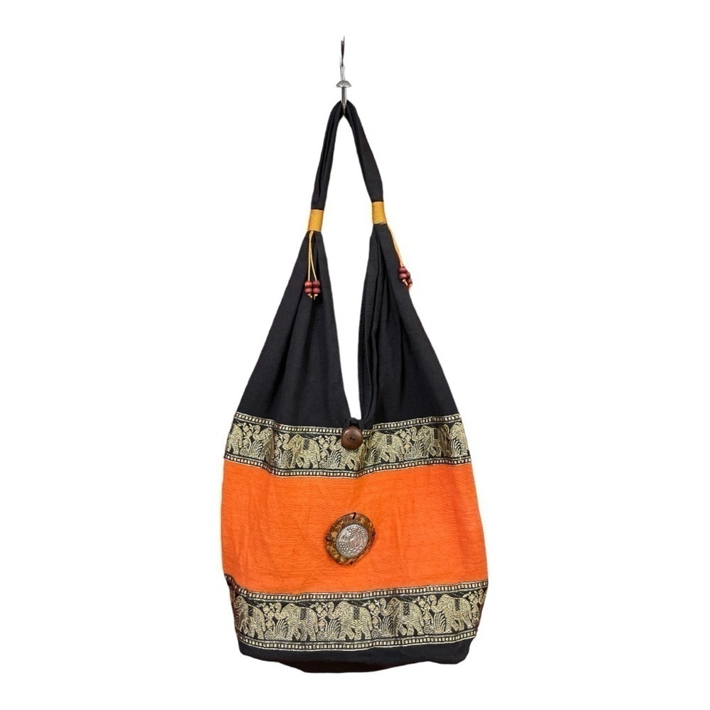Shoulder Bag Sling Thai Hippie Hobo Orange Black color Crossbody Bag Bohemian